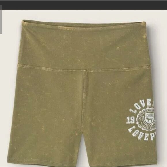Victoria’s Secret Pink Women's Logo High Waisted Bike Shorts Green - Picture 2 of 4